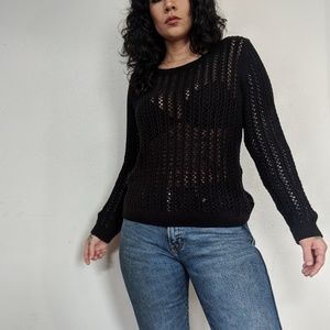 Open knit crewneck sweater